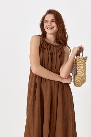 Сарафан на бретелях-бусах розкльошений - коричневий цвет, ONE SIZE (є розміри) | Зображення 2