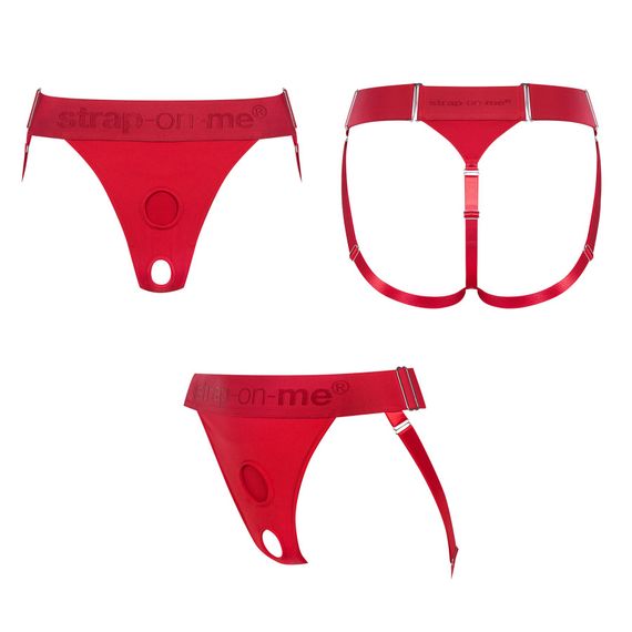 Трусики для страпона Strap-On-Me HARNAIS LINGERIE UNIQUE, One Size, красные | Зображення 1