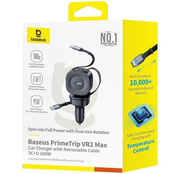 АЗУ Baseus PrimeTrip VR2 Max PD100W+QC3.0 with retractable cable (1USB-A/3C) (C02066) Cosmic Black | Зображення 1