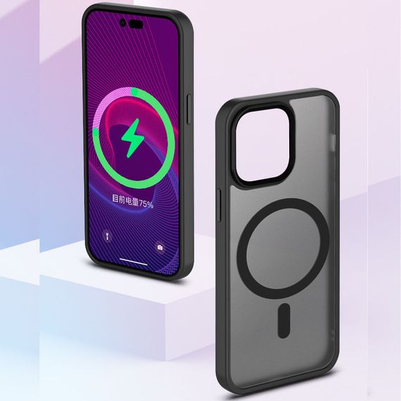 TPU+PC чохол Metal Buttons with MagSafe Colorful для Apple iPhone 15 Pro (6.1") Чорний / Black | Зображення 1