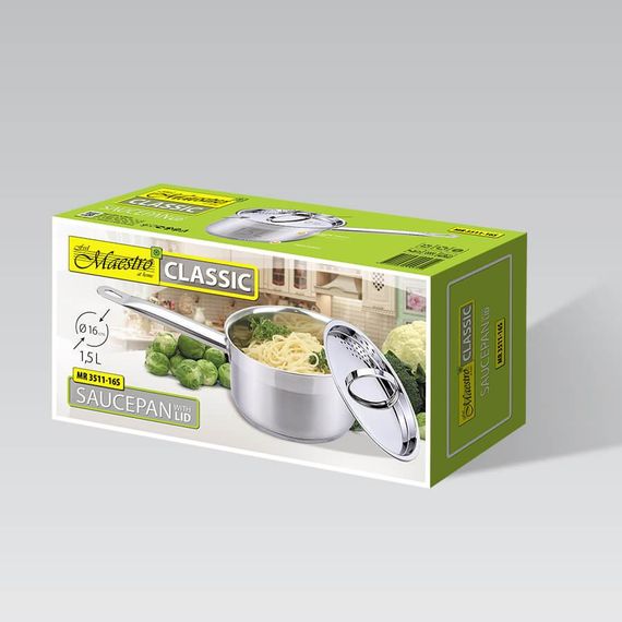 Кухонний ковш Maestro MR-3511-16S, 1.5 л, 16 см, з нержавіючої сталі з кришкою, для всіх типів плит | Зображення 4