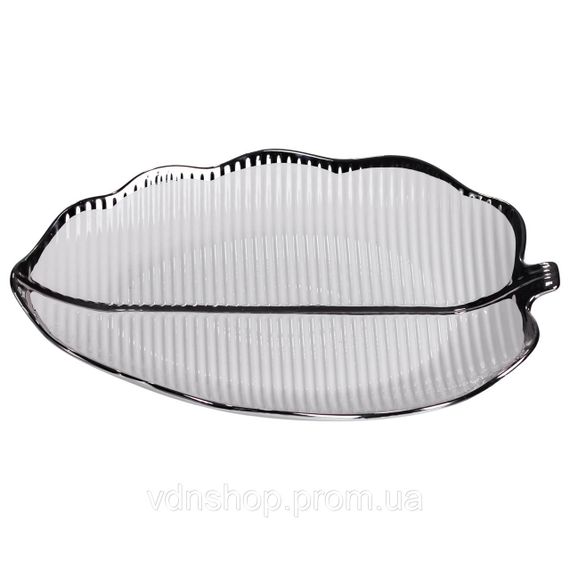 Порцелянове блюдо для сервірування столу у формі листа 31×20×3 (см) Срібло ML6047 | Зображення 1