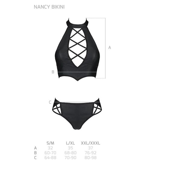 Комплект з еко-шкіри Passion NANACY BIKINI XXL/XXXL, black, бра та трусики з імітацією шнурівки | Зображення 6