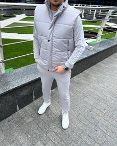 Мужской спортивный костюм тройка с жилетом AL0235 цвет серый, размер 50/52
