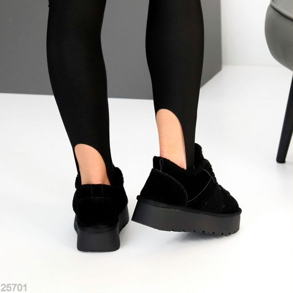 Черные кроссовки угги натуральная замша с мехом Тедди на утолщенной подошве | Зображення 4