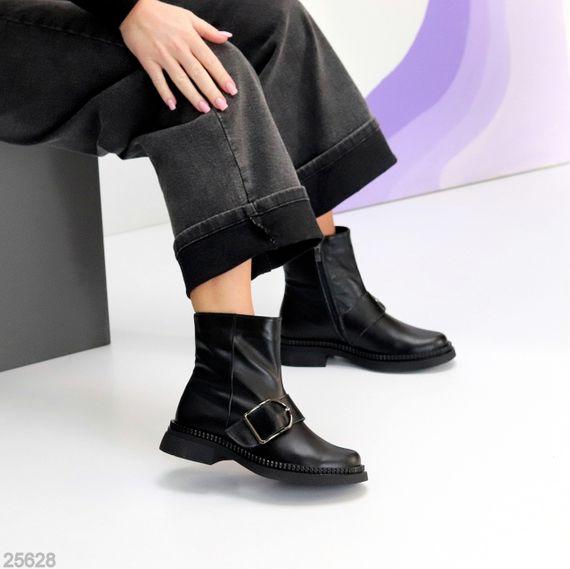 Стильні чорні шкіряні черевики з утеплювачем низький хід | Зображення 3