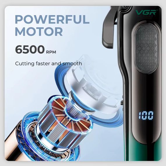 Акумуляторна машинка для стрижки Clipper VGR V-013 Red, 8 насадок, 6500 об/хв, 2000 mAh, LED дисплей (46205-V-013 RED_554) | Зображення 6
