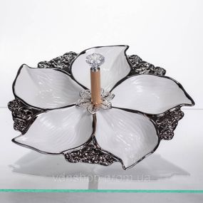 Менажниця порцелянова на 5 секцій для закусок тарілка менажниця 30×30×13 (см) Білий з сріблом 918-44S