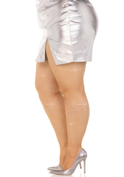 Колготки Leg Avenue Rhinestone micro net tights Plus size Caramel, мелкая сетка, стразы Sex Aura | Зображення 2