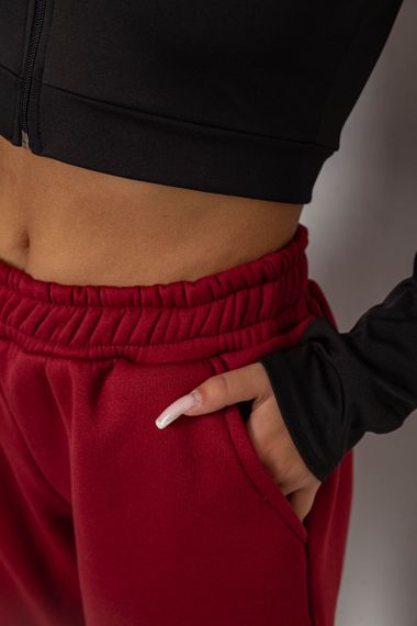 Спортивные штаны женские на флисе, цвет бордовый, 238R58672 | Зображення 4