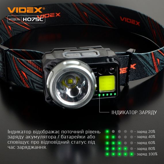 Налобний світлодіодний ліхтарик VIDEX VLF-H075C 550Lm 5000K ((ЗАРЯДЖАЄТЬСЯ ВІД USB)) | Зображення 2