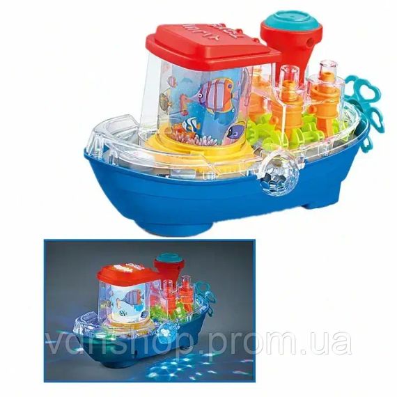 Музыкальный кораблик (подсветка, мелодии, колесо свободного хода, шестеренки) YJ 388-67 | Зображення 1