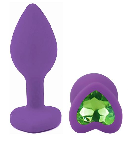 Анальная пробка EGZO Violet Heart Plug S, фиолетовая, зелёный кристалл, силиконовая Sex Aura | Зображення 1