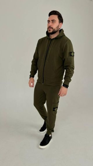 Спортивний костюм Stone Island з худі на молнії хакі | Зображення 3