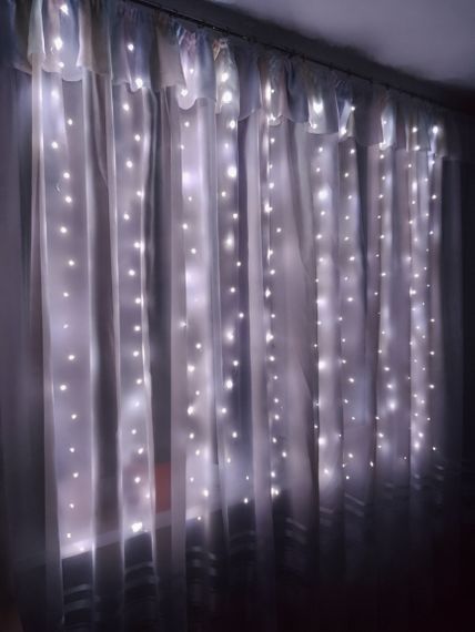Гирлянда штора 3x2 метра, 200LED, "светодиодные капли" от USB, холодный белый цвет, 8 режимов + пульт | Зображення 2