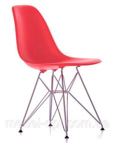 Стул Eames DSR Chair красный пластик, хромированные ноги, дизайн Charles & Ray Eames