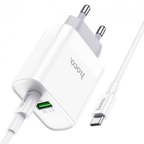 Зарядний пристрій Hoco C80A PD 20W + QC 3.0 + cable Type C to Type C White | Зображення 3