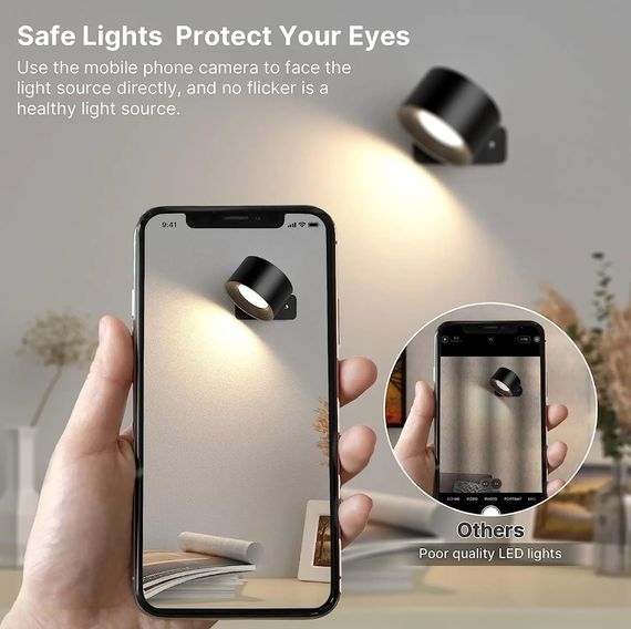 Настінний світильник Mexllex LED з акумулятором та сенсорним керуванням, 360° обертання (комплект 2 шт.) - Black | Зображення 2