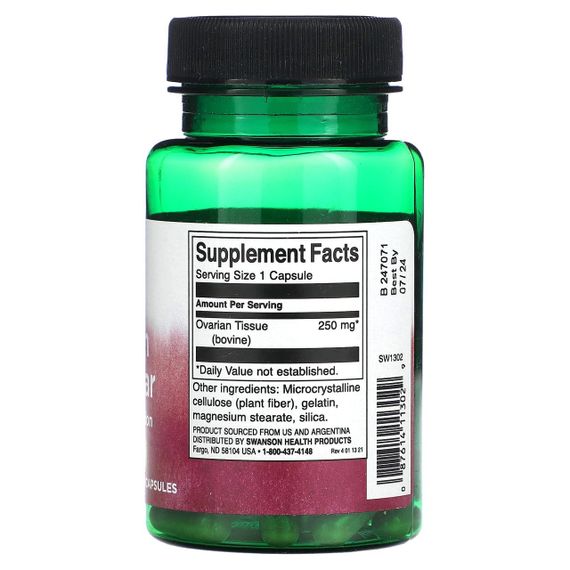 Тканина яєчників корови, Ovarian Glandular, Swanson, 250 мг, 60 капсул | Зображення 1