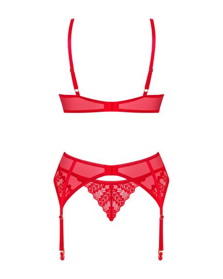 Комплект Obsessive Ingridia 3-pcs set XL/2XL, красный, бюстгальтер, стринги, пояс | Зображення 3