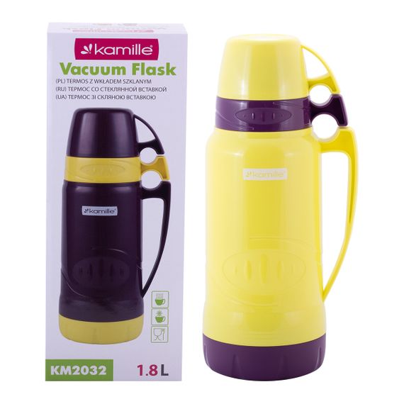 Термос жовтий 1800ml пластиковий зі скляною колбою