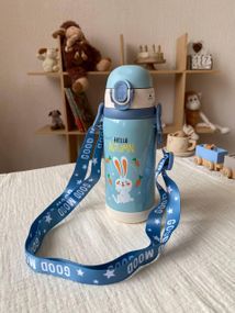 Термос дитячий для напоїв з трубочкою 450мл Блакитний з малюнком