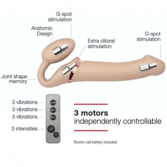 Безремінний страпон з вібрацією Strap-On-Me Vibrating Flesh L, діаметр 4,2 см, пульт ДК, регульований | Зображення 2