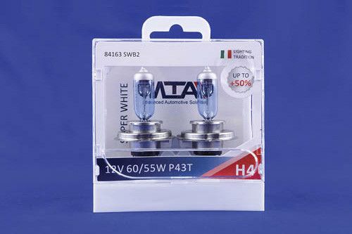 Лампа автомобільна H4 12 V 60/55W P43T SUPER WHITE (ближня/дальня) (світло-блакитний) (2шт) MTA 84163 SWB21