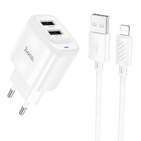МЗП Hoco C141A Smart 2.1A (2USB-A) + кабель USB to Lightning White