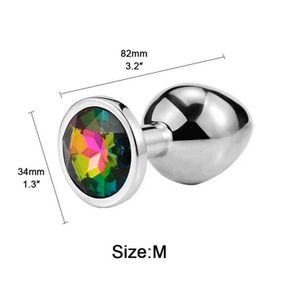 Стальная анальная пробка с кристаллом Rainbow - 3.2x8.2 (см) – Анальные игрушки