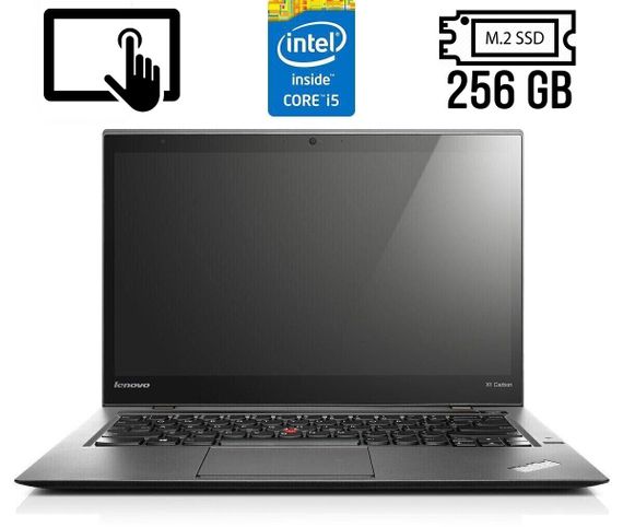 Ультрабук Б-класс Lenovo ThinkPad X1 Carbon (2nd Gen) / 14" (2560x1440) IPS Touch / Intel Core i5-4300U (2 (4) ядра по 1.9 - 2.9 GHz) / 4 GB DDR3 / 256 GB SSD M.2 / Intel HD Graphics 4400 / WebCam / Fingerprint/ HDMI / miniDP б/у
