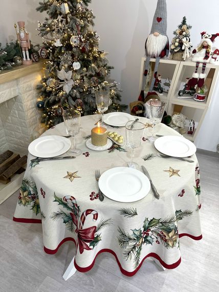 Скатертина гобеленова CASCABEL Limaso, Ø160, Кругла, Новорічний, Срібний люрекс, 60% поліестер, 24% бавовна, 16% акрил, Гобелен | Зображення 5