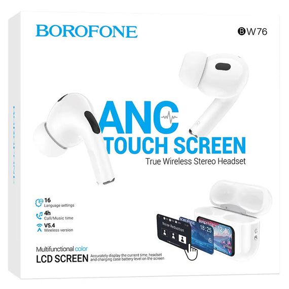 Беспроводные TWS наушники BOROFONE BW76 Brocade with Touch Screen and ANC White | Зображення 5