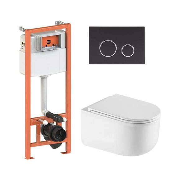Готовое решение Qtap для ванной комнаты: подвесной унитаз Taurus Ultra Quiet 485×360×350 + комплект инсталляции Nest 4 в 1