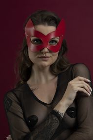 Маска кошечки Feral Feelings - Kitten Mask, натуральная кожа, черная, Красный