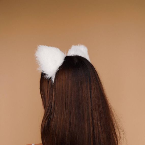 Хутряні вушка кішки з бантиком, Білі OKOVA Sex Aura | Зображення 2