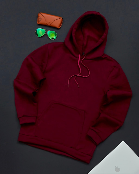 Мужской теплый худи-толстовка на флисе, BD0001 цвет бордовый, размер XXL | Зображення 1