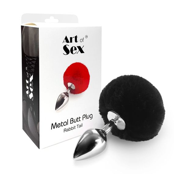 Металева анальна пробка М Art of Sex - Metal Butt plug Rabbit Tail Black, діаметр 3,4 см | Зображення 2