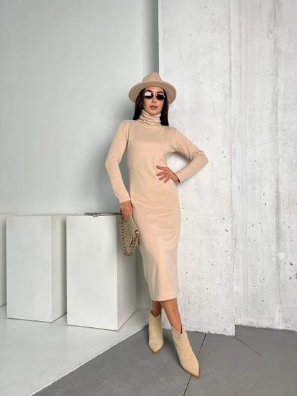 Женское облегающее платье-гольф миди NB24002 бежевое, размер 46/48 | Зображення 4