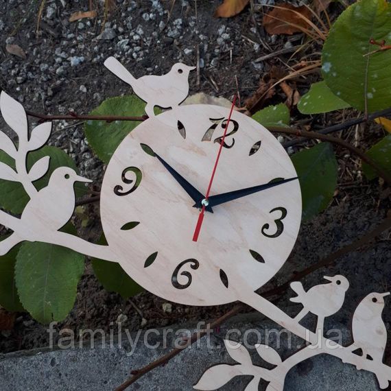 Настінний дерев'яний годинник з фанери Оригінальний годинник з пташками Декор для дому, офісу, подарунок | Зображення 2