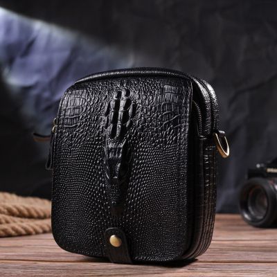 Сумка Vintage Невелика чоловіча з натуральної шкіри з фактурою під крокодила Чорна (21299) | Зображення 2