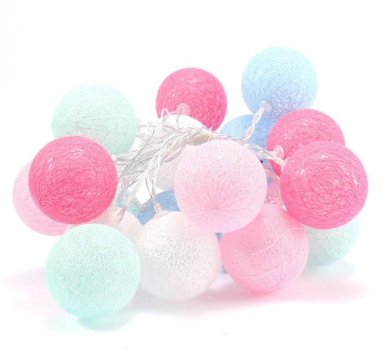 Гірлянда Cotton Balls "Бавовняні кульки" 20 куль з USB   Мікс  кольори ( рожевий,білий,сірий ,бірюза,блакитний) | Зображення 1