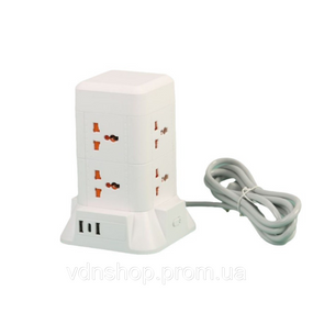 Сетевой фильтр удлинитель 4.8 м с лампой на 6 универсальных розеток с 2 USB, 1 Type-C, беспроводная зарядка HP-5-3MF