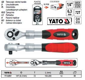 Вороток трещотка телескоп L-150-200 мм 1/4" YATO YT-0297