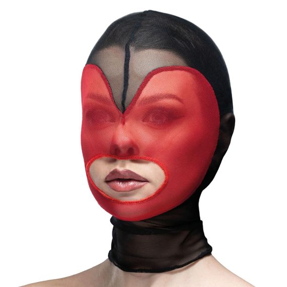 Маска серце сітка з відкритим ротом Feral Feelings - Hearts Mask Black/Red sexstyle