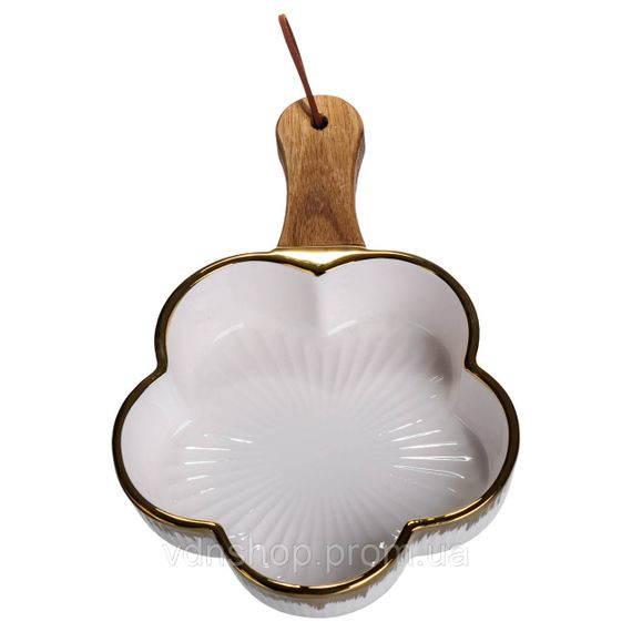 Тарілка порцелянова глибока з ручкою Квітка 24×16×4 (см) блюдо сервірувальне з ручкою для подачі тарілка сковорода Золото ZJH-13-1 | Зображення 2