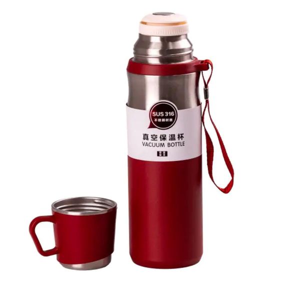 Термос с чашкой и ремешком 600 мл с металлической колбой Красный HPGM80155R | Зображення 1