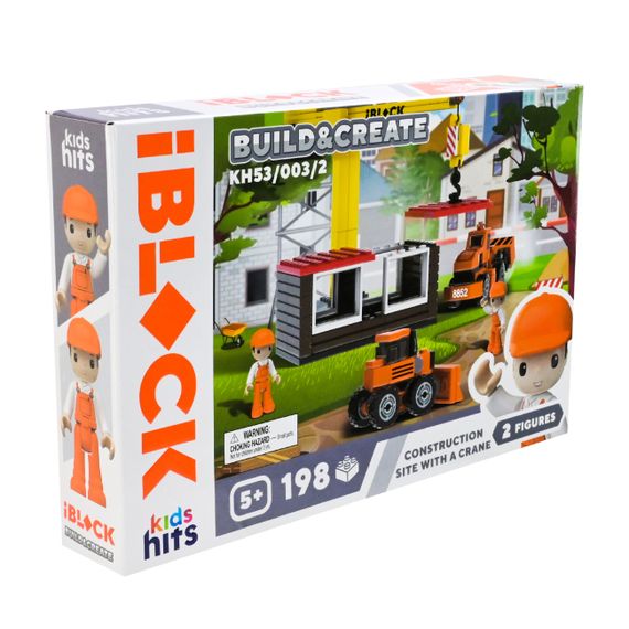 Конструктор "Буд майданчик з краном" KH53/003/2 Build & create Mini construction site IBLOCK, 198 деталей, в коробці (6904668697449) | Зображення 2