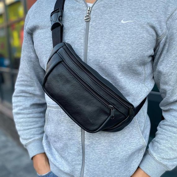 Містка бананка, Топова чоловіча бананка, Зручна чорна чоловіча барсетка бананка м'яка AS-14 | Зображення 6