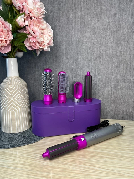 Стайлер + Коробка 5в1 HAIR BRUSH Styler для различных типов волос с функциями придания объема, выпрямления, укладки Фиолетовый | Зображення 6